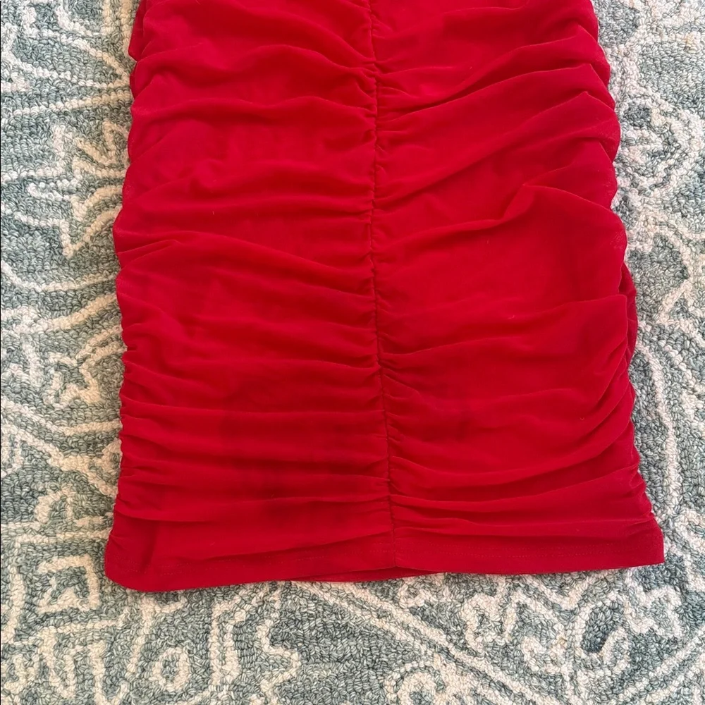 Fitted Red Ruched Mini Dress - Picture 14 of 15